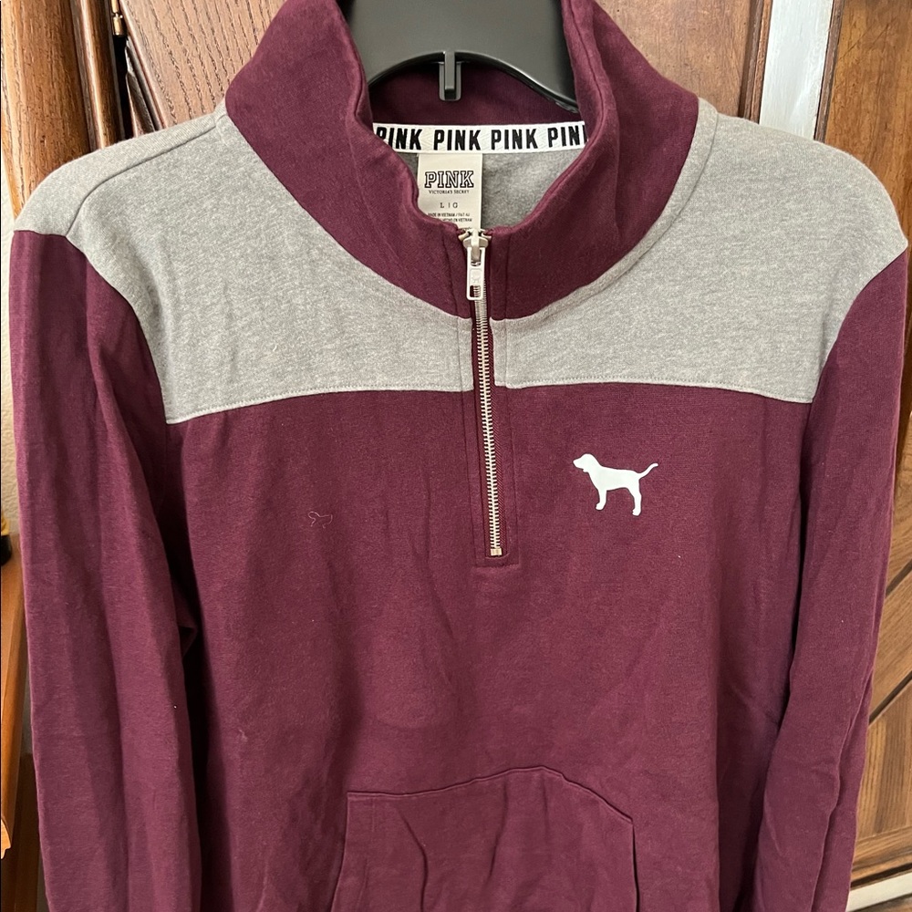 Victoria's Secret PINK Sweatshirt | Burgundy & Gray | Size L | Brand New w/Tags